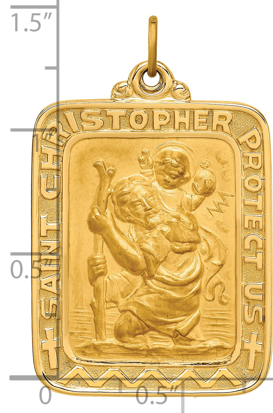 14k Yellow Gold Solid Polished/Satin Large Rectangle St. Christopher Medal (55mm x 35mm)