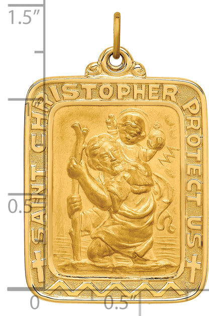 14k Yellow Gold Solid Polished/Satin Large Rectangle St. Christopher Medal (55mm x 35mm)