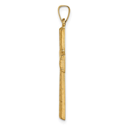 14k Yellow Gold 14k Hollow Polished Basketweave Design Latin Cross