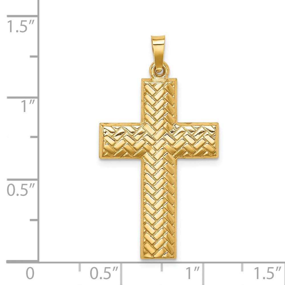 14k Yellow Gold 14k Hollow Polished Basketweave Design Latin Cross