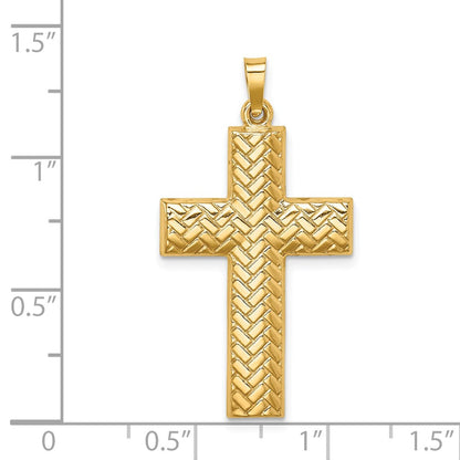 14k Yellow Gold 14k Hollow Polished Basketweave Design Latin Cross