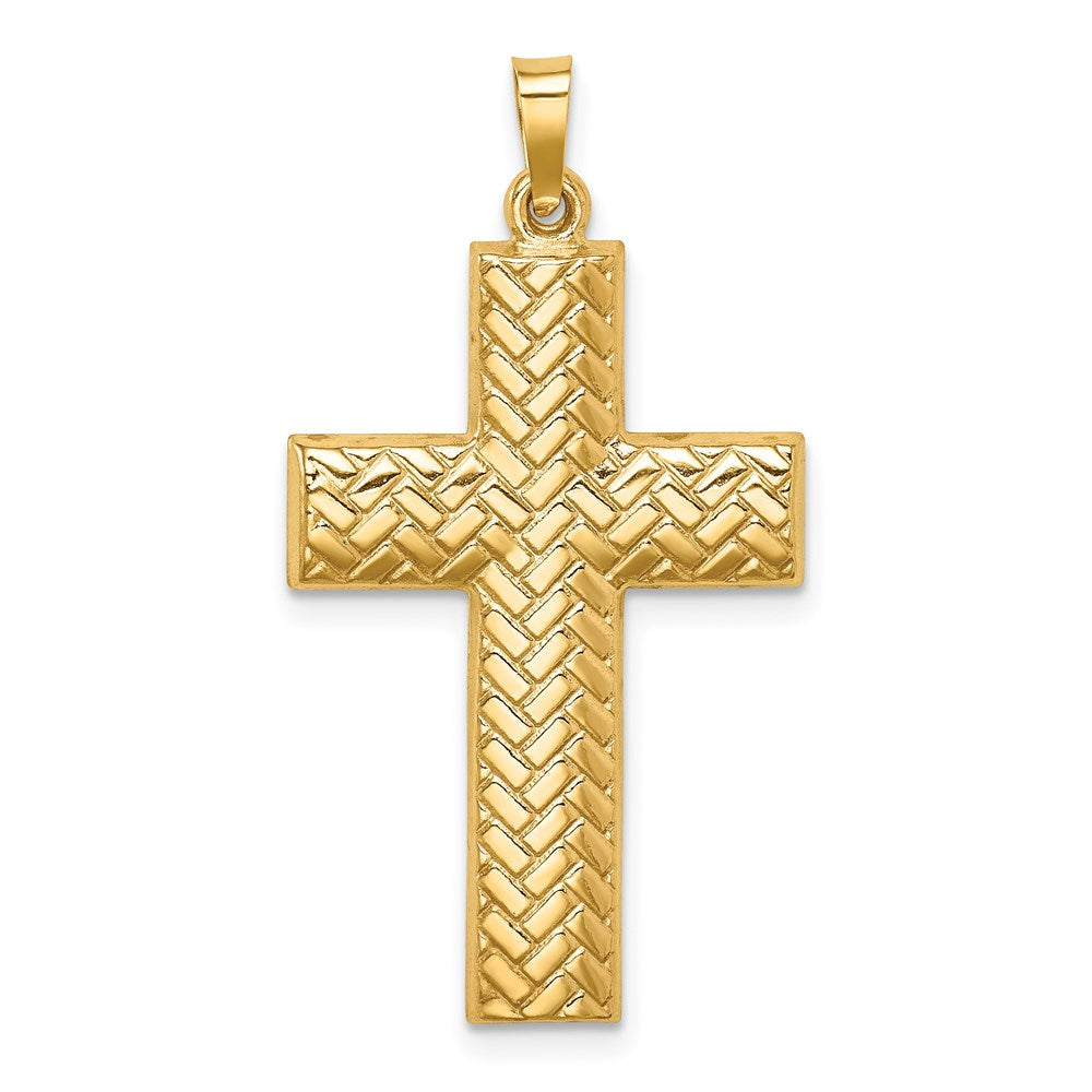 14k Yellow Gold 14k Hollow Polished Basketweave Design Latin Cross