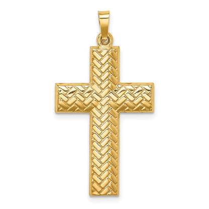 14k Yellow Gold 14k Hollow Polished Basketweave Design Latin Cross