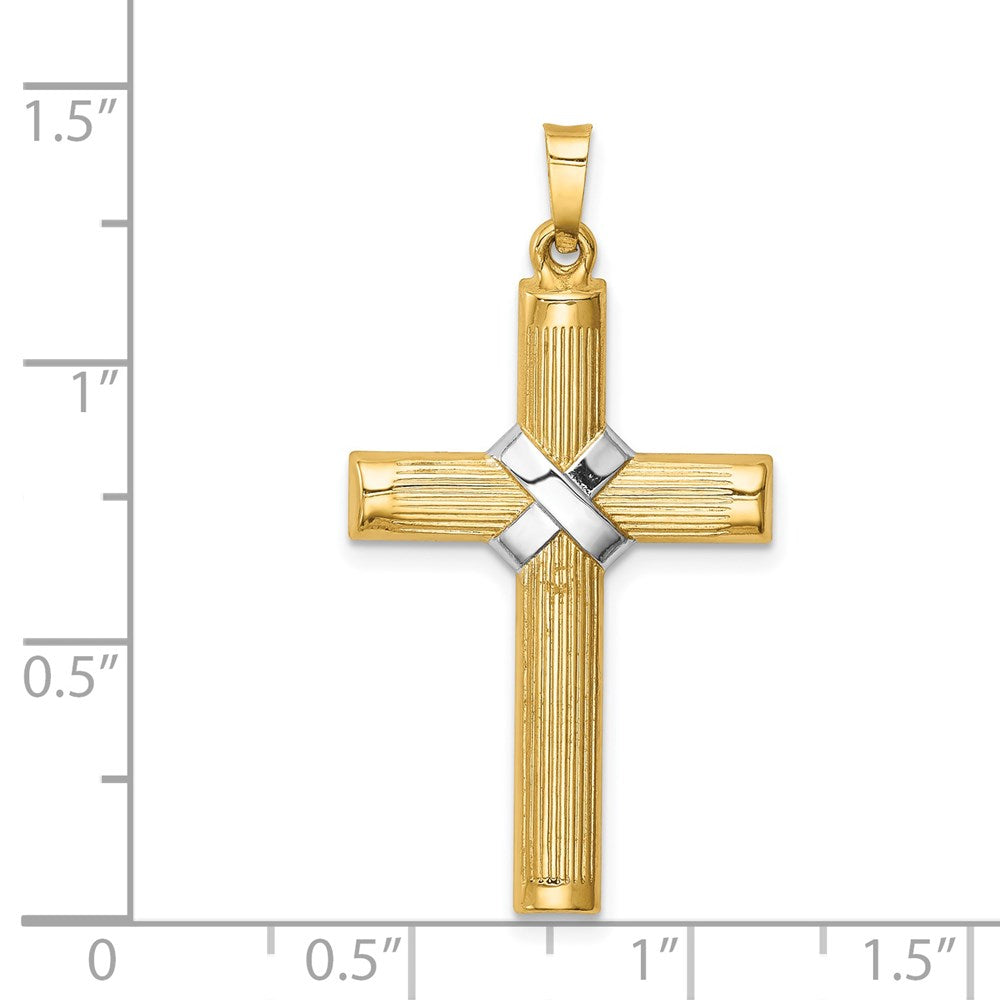 14k Yellow & Rhodium 14k Hollow Polished Rhodium Center X Cross