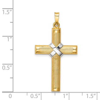 14k Yellow & Rhodium 14k Hollow Polished Rhodium Center X Cross