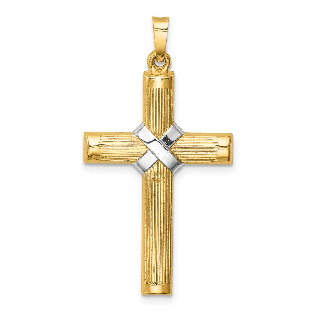 14k Yellow & Rhodium 14k Hollow Polished Rhodium Center X Cross