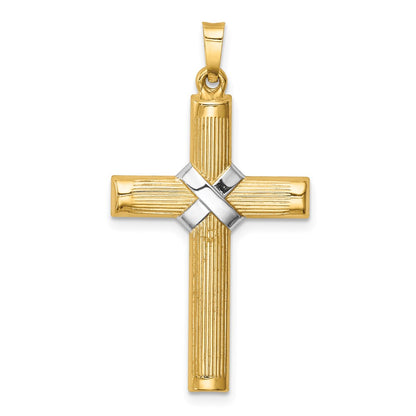 14k Yellow & Rhodium 14k Hollow Polished Rhodium Center X Cross
