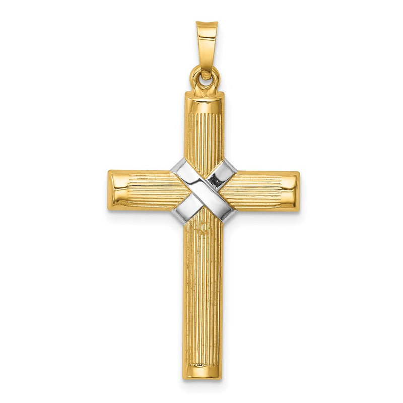 14k Yellow & Rhodium 14k Hollow Polished Rhodium Center X Cross