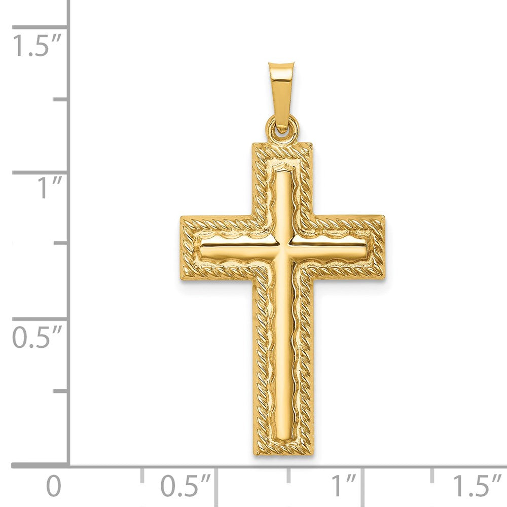 14k Yellow Gold 14k Hollow Polished Rope Edge Latin Cross