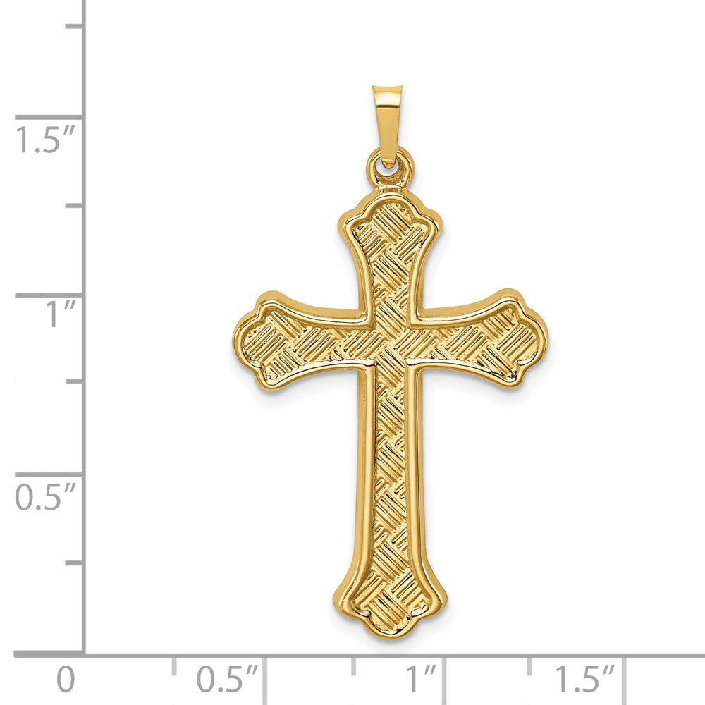 14k Yellow Gold 14k Hollow Polished Woven Fleur de Lis Cross