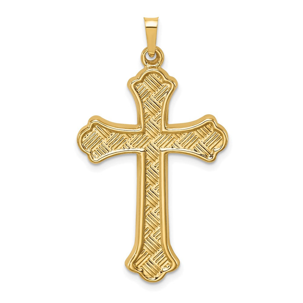 14k Yellow Gold 14k Hollow Polished Woven Fleur de Lis Cross