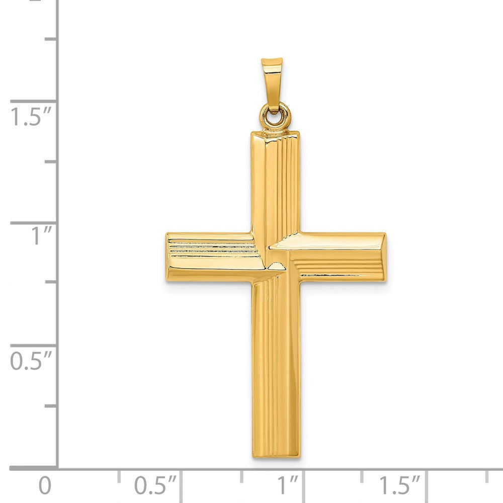 14k Yellow Gold 14k Hollow Polished Stripe Design Latin Cross