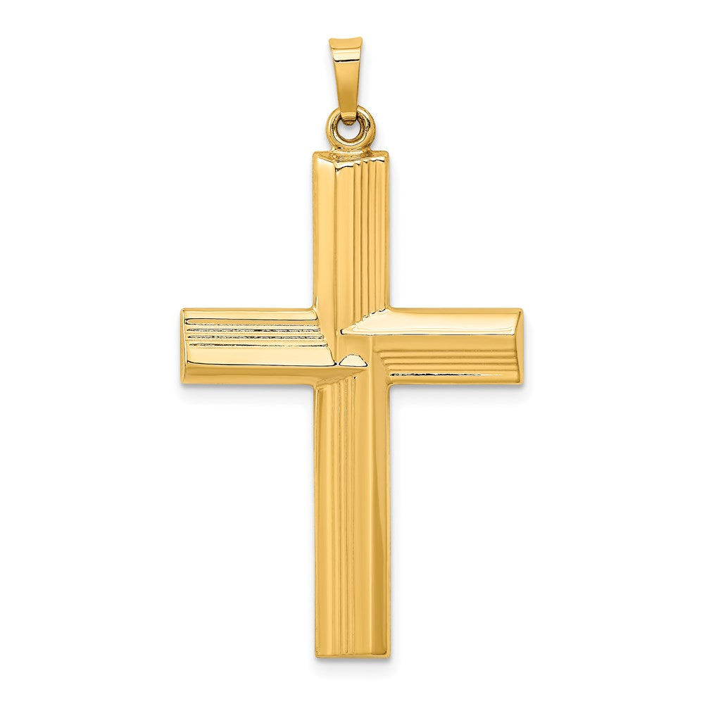 14k Yellow Gold 14k Hollow Polished Stripe Design Latin Cross