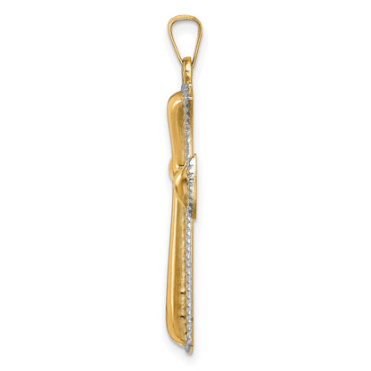 14k Yellow & Rhodium 14k Hollow Polished w/Rhodium Beaded Edge Cross