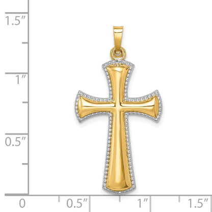 14k Yellow & Rhodium 14k Hollow Polished w/Rhodium Beaded Edge Cross