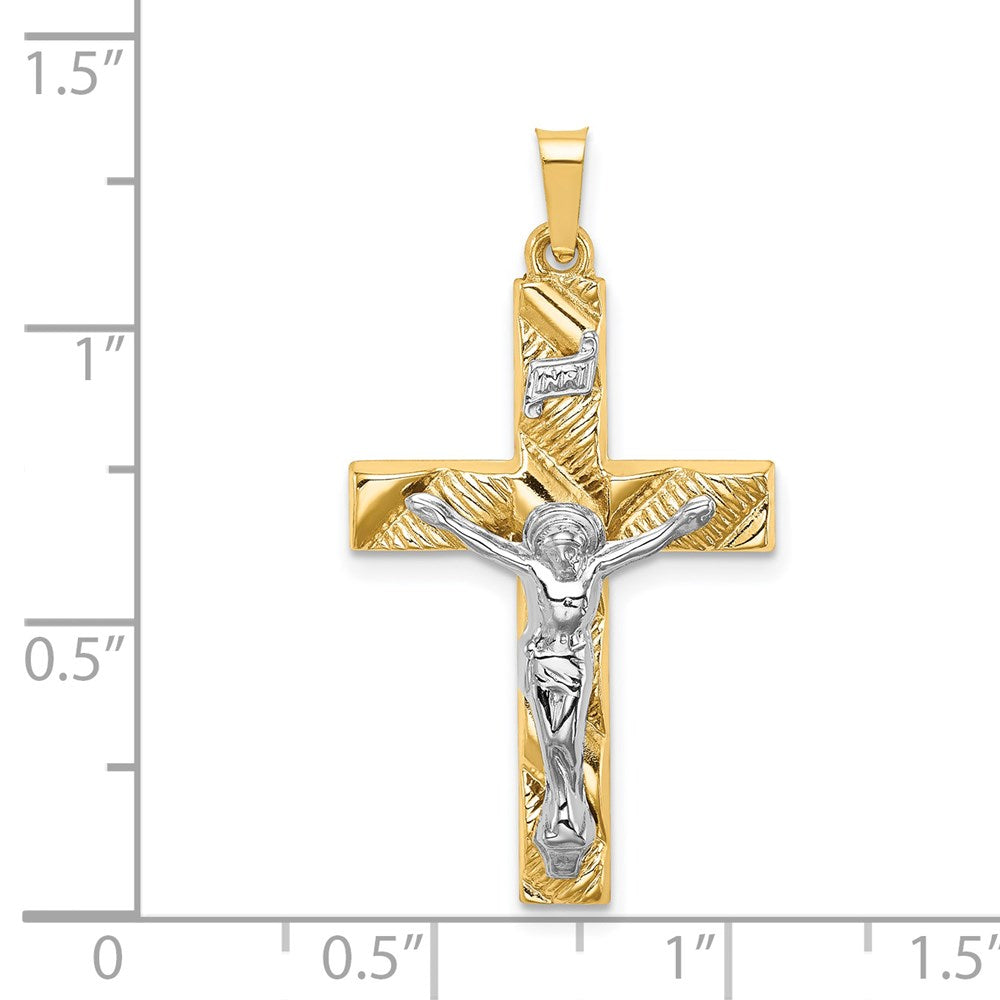 14k Two-tone 14k Two-tone Hollow Polished Textured Latin Crucifix