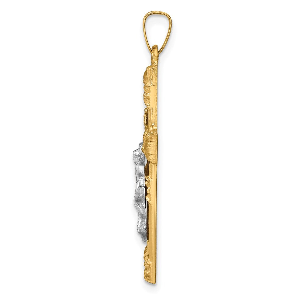 14k Two-tone 14k Two-tone Hollow Polished Textured & Striped Latin Crucifix