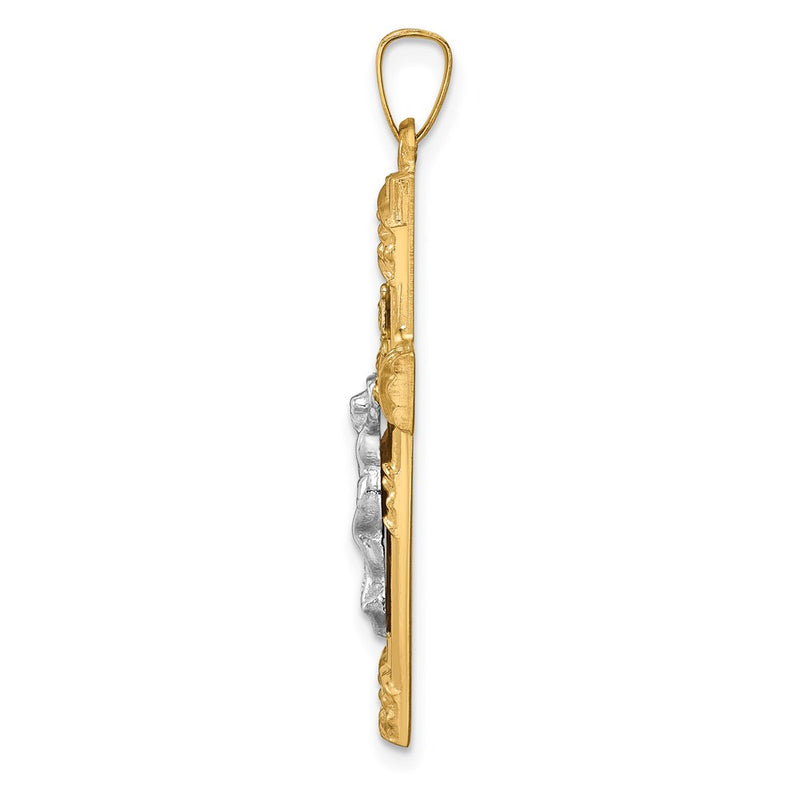 14k Two-tone 14k Two-tone Hollow Polished Textured & Striped Latin Crucifix