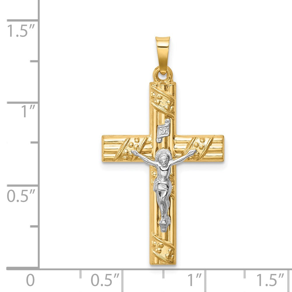 14k Two-tone 14k Two-tone Hollow Polished Textured & Striped Latin Crucifix