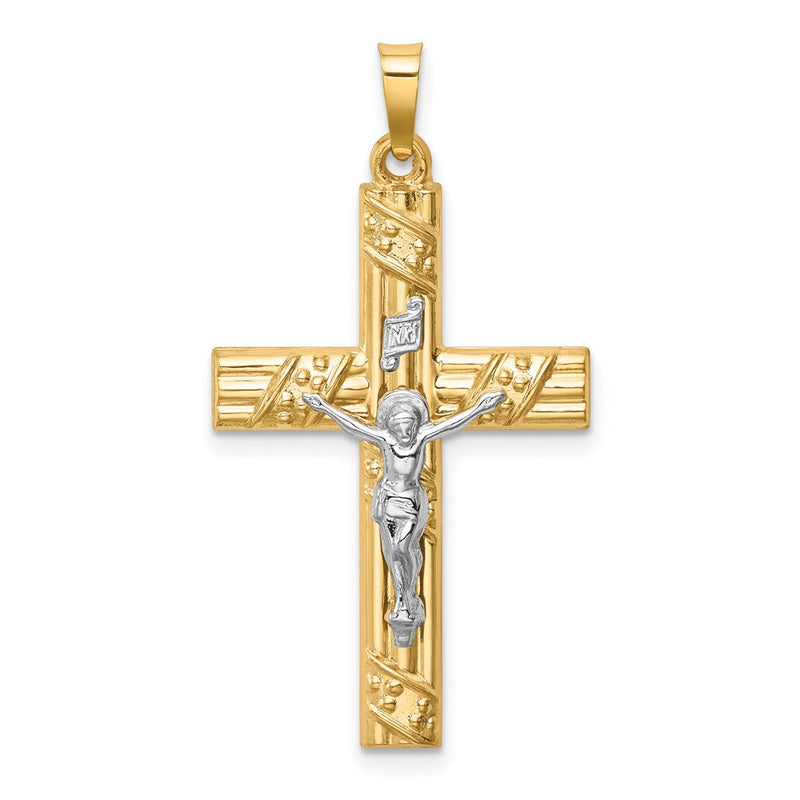 14k Two-tone 14k Two-tone Hollow Polished Textured & Striped Latin Crucifix