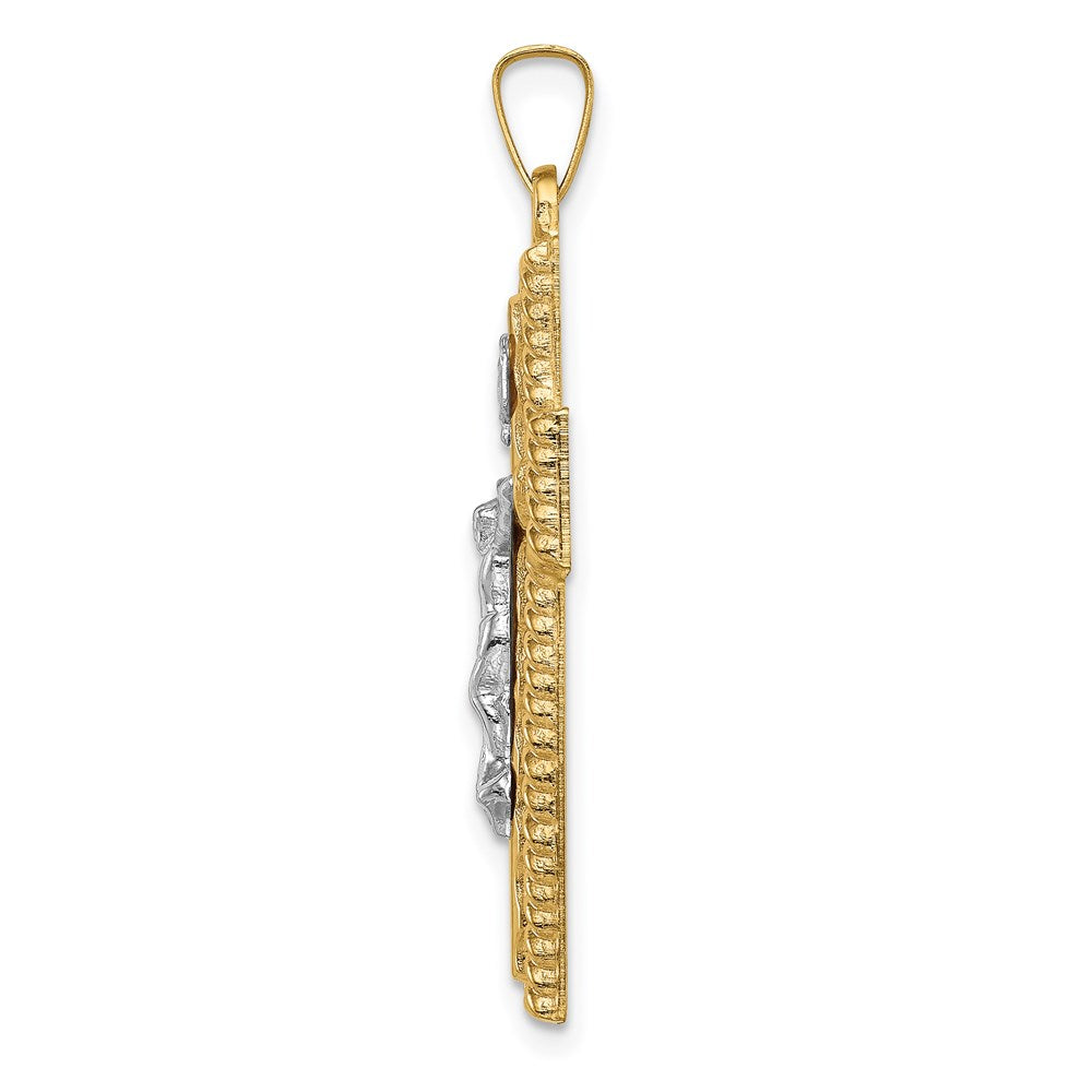 14k Two-tone 14k Two-tone Hollow Polished Rope Edge Latin Crucifix