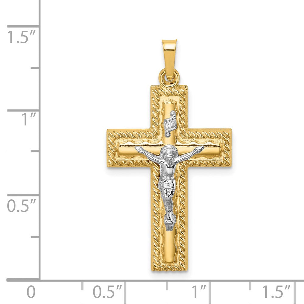 14k Two-tone 14k Two-tone Hollow Polished Rope Edge Latin Crucifix