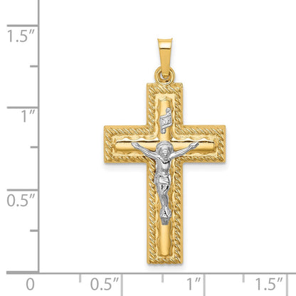 14k Two-tone 14k Two-tone Hollow Polished Rope Edge Latin Crucifix