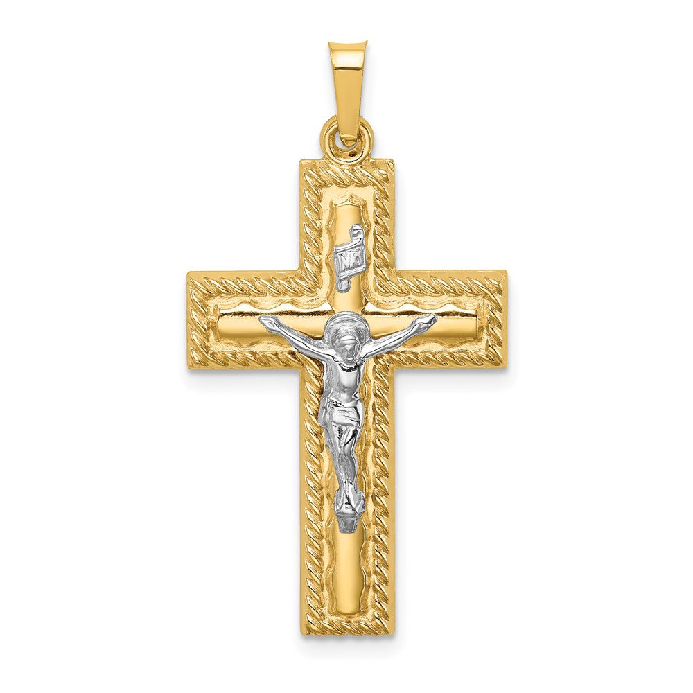 14k Two-tone 14k Two-tone Hollow Polished Rope Edge Latin Crucifix