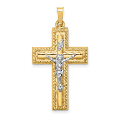 14k Two-tone 14k Two-tone Hollow Polished Rope Edge Latin Crucifix