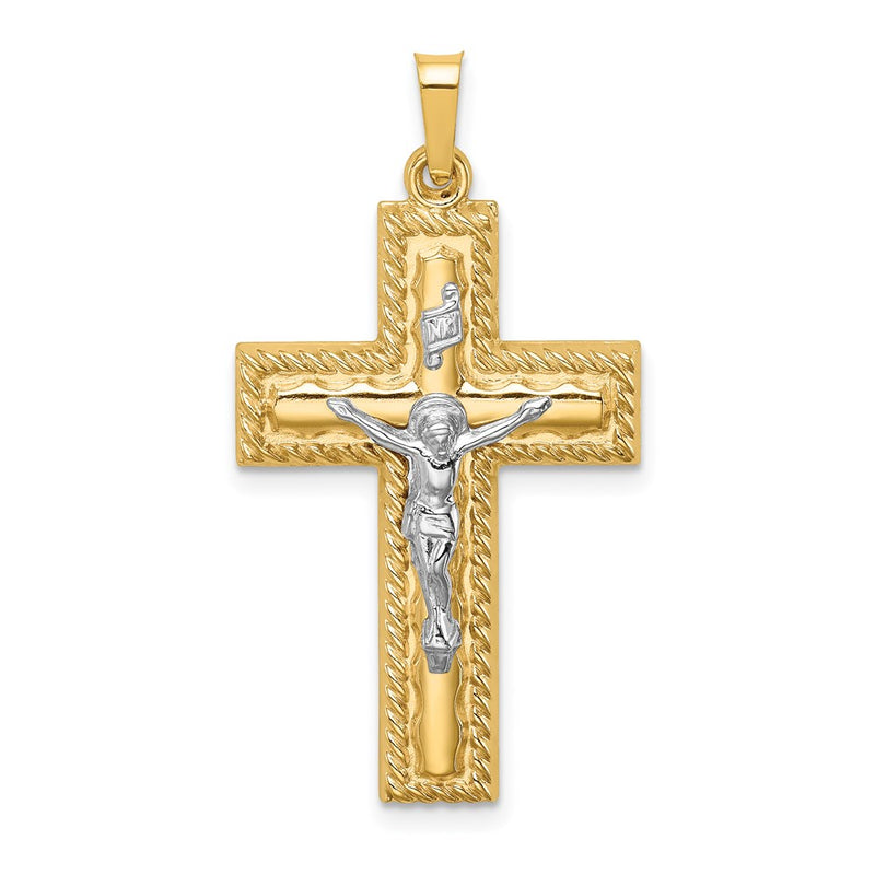 14k Two-tone 14k Two-tone Hollow Polished Rope Edge Latin Crucifix