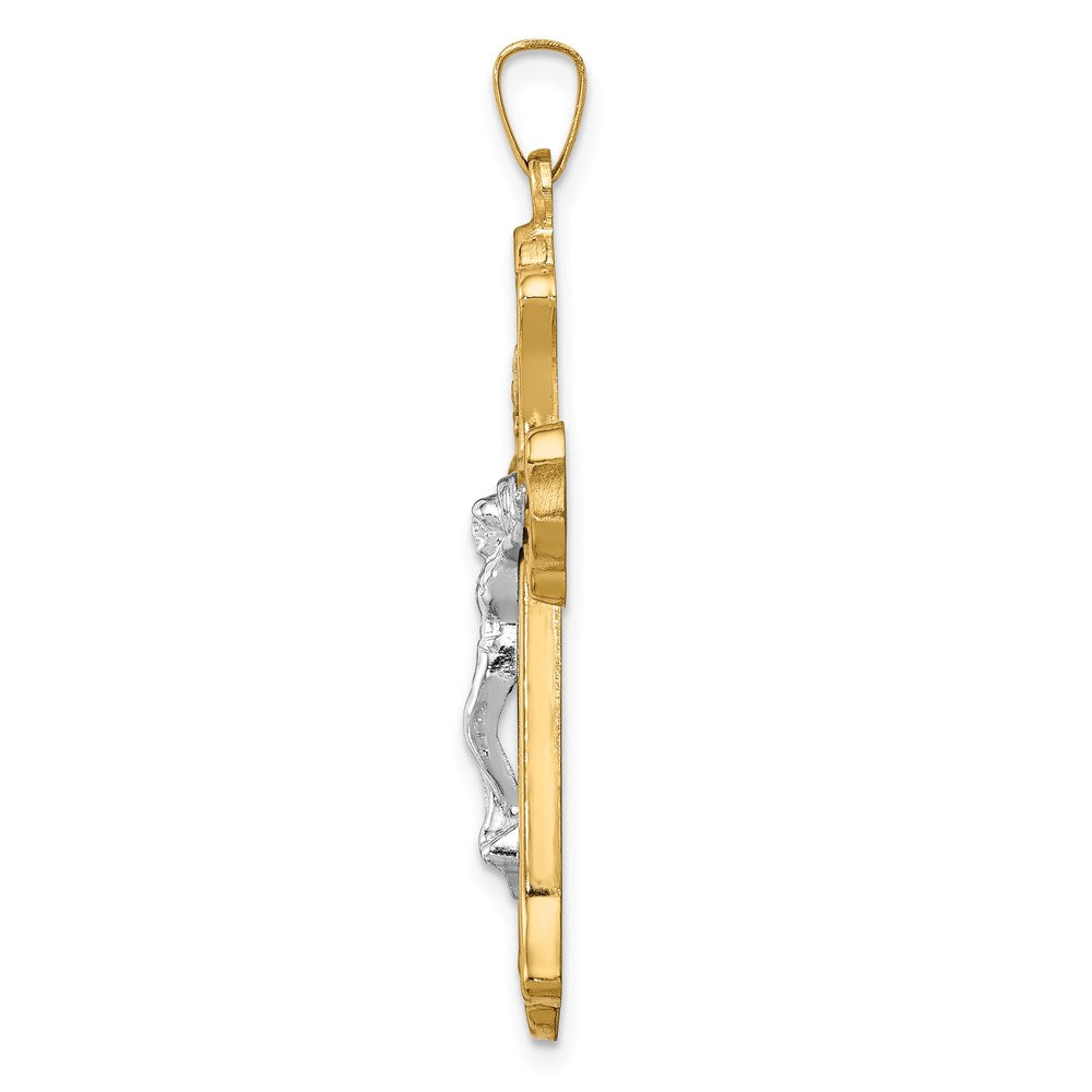 14k Two-tone 14k Two-tone Hollow Polished Woven Fleur de Lis Crucifix