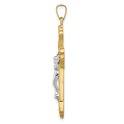 14k Two-tone 14k Two-tone Hollow Polished Woven Fleur de Lis Crucifix