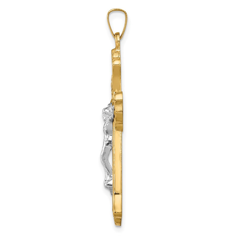 14k Two-tone 14k Two-tone Hollow Polished Woven Fleur de Lis Crucifix