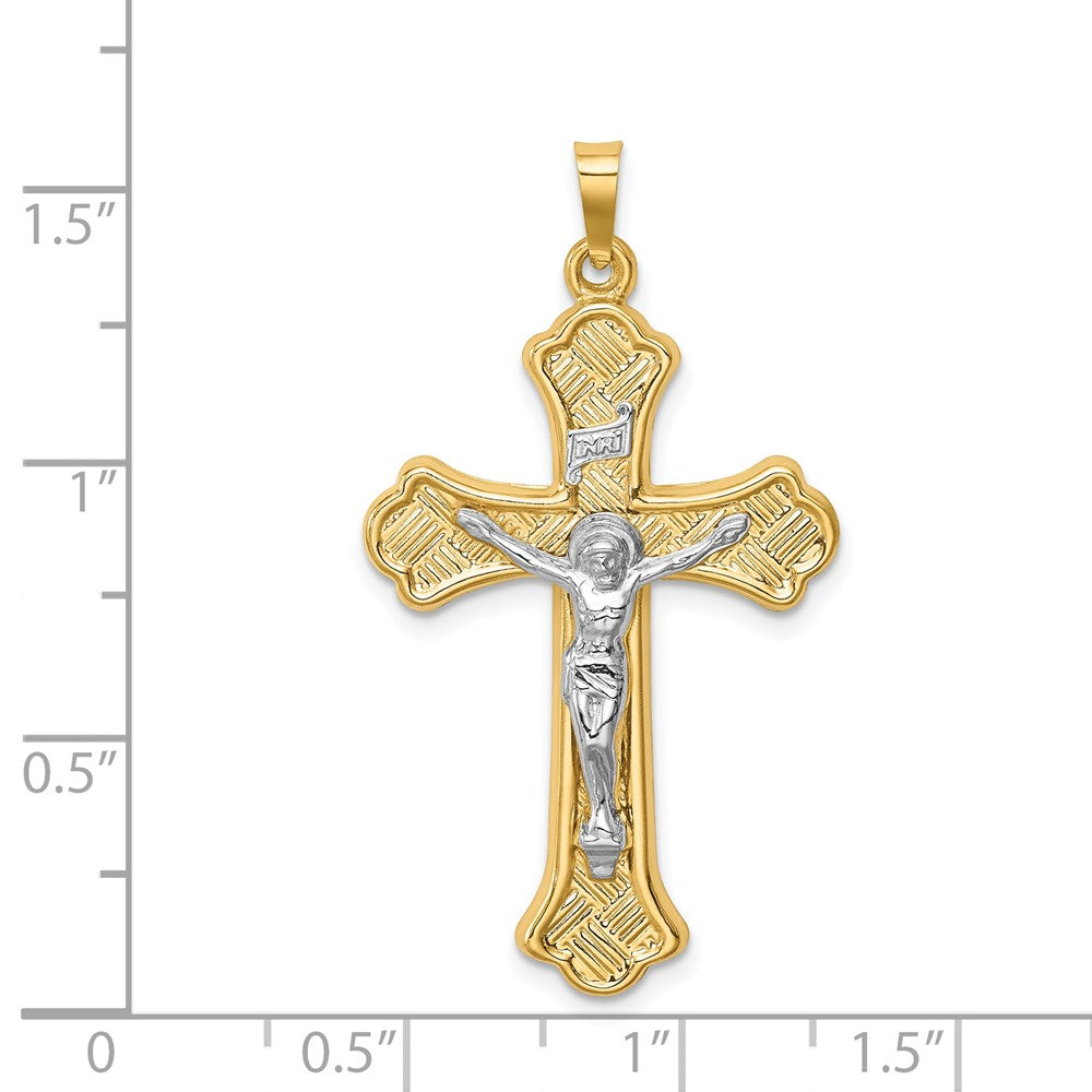 14k Two-tone 14k Two-tone Hollow Polished Woven Fleur de Lis Crucifix