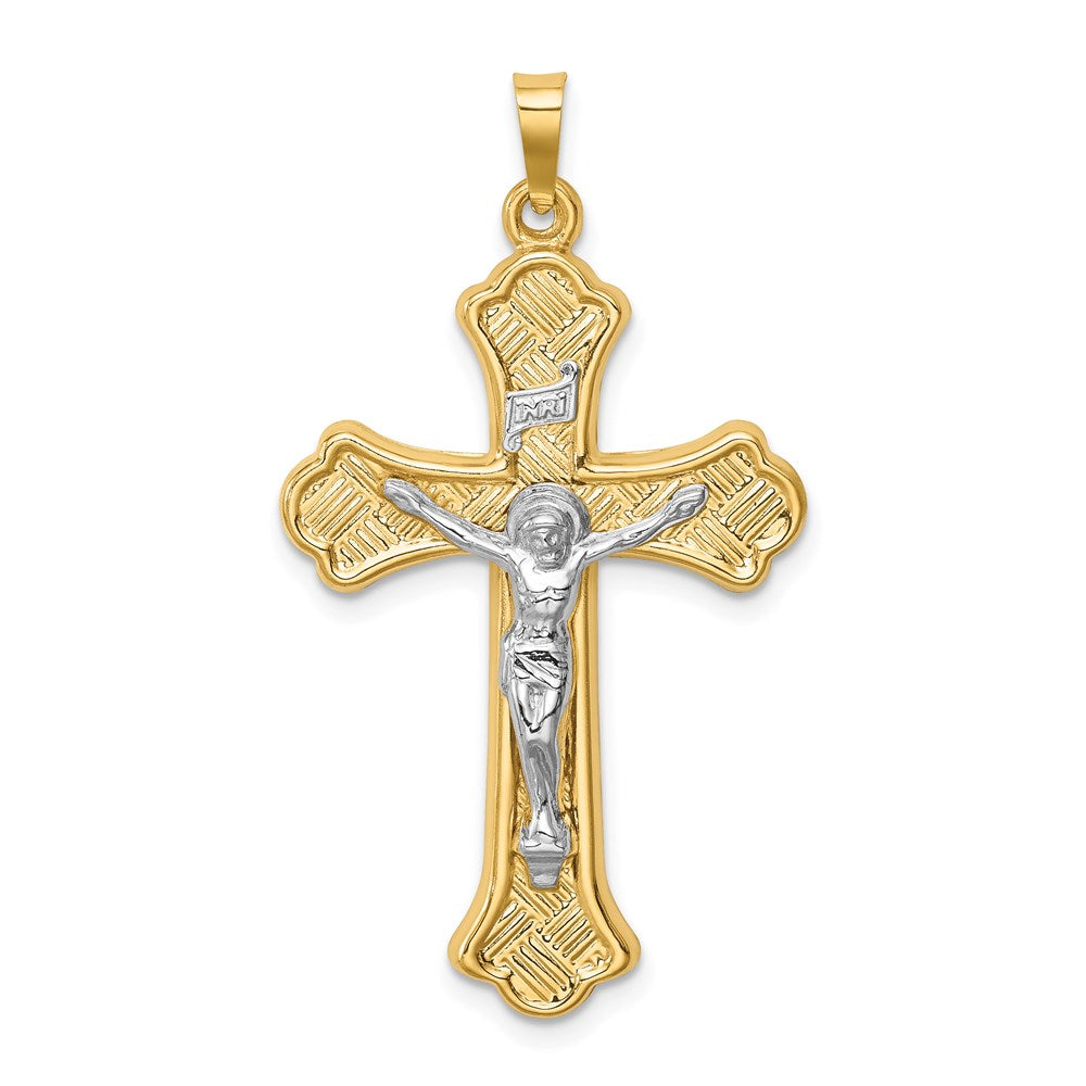 14k Two-tone 14k Two-tone Hollow Polished Woven Fleur de Lis Crucifix