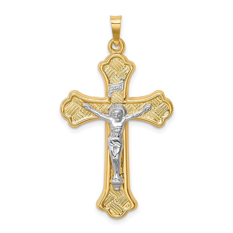 14k Two-tone 14k Two-tone Hollow Polished Woven Fleur de Lis Crucifix