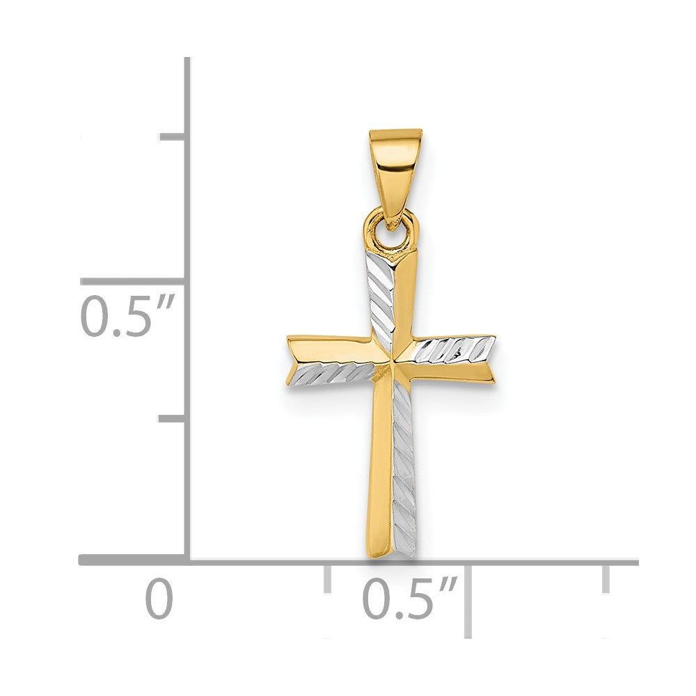 14k Yellow & Rhodium 14k w/Rhodium Diamond-cut Small Latin Cross Pendant