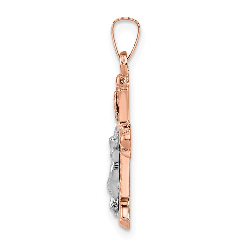 14k Two-tone 14k Rose and White Gold Polished Fleur de Lis INRI Hollow Crucifix