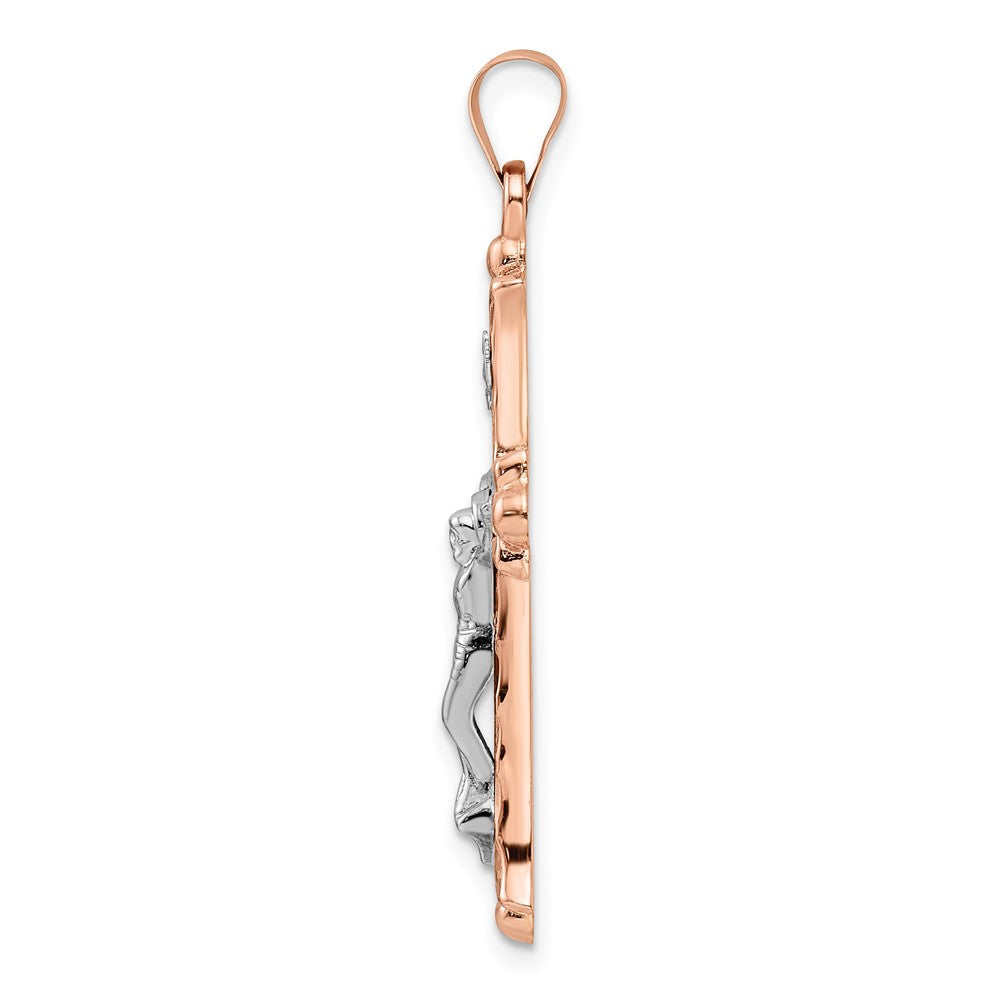 14k Two-tone 14k Rose and White Gold Polished Fleur de Lis INRI Hollow Crucifix