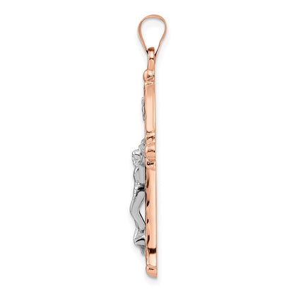 14k Two-tone 14k Rose and White Gold Polished Fleur de Lis INRI Hollow Crucifix