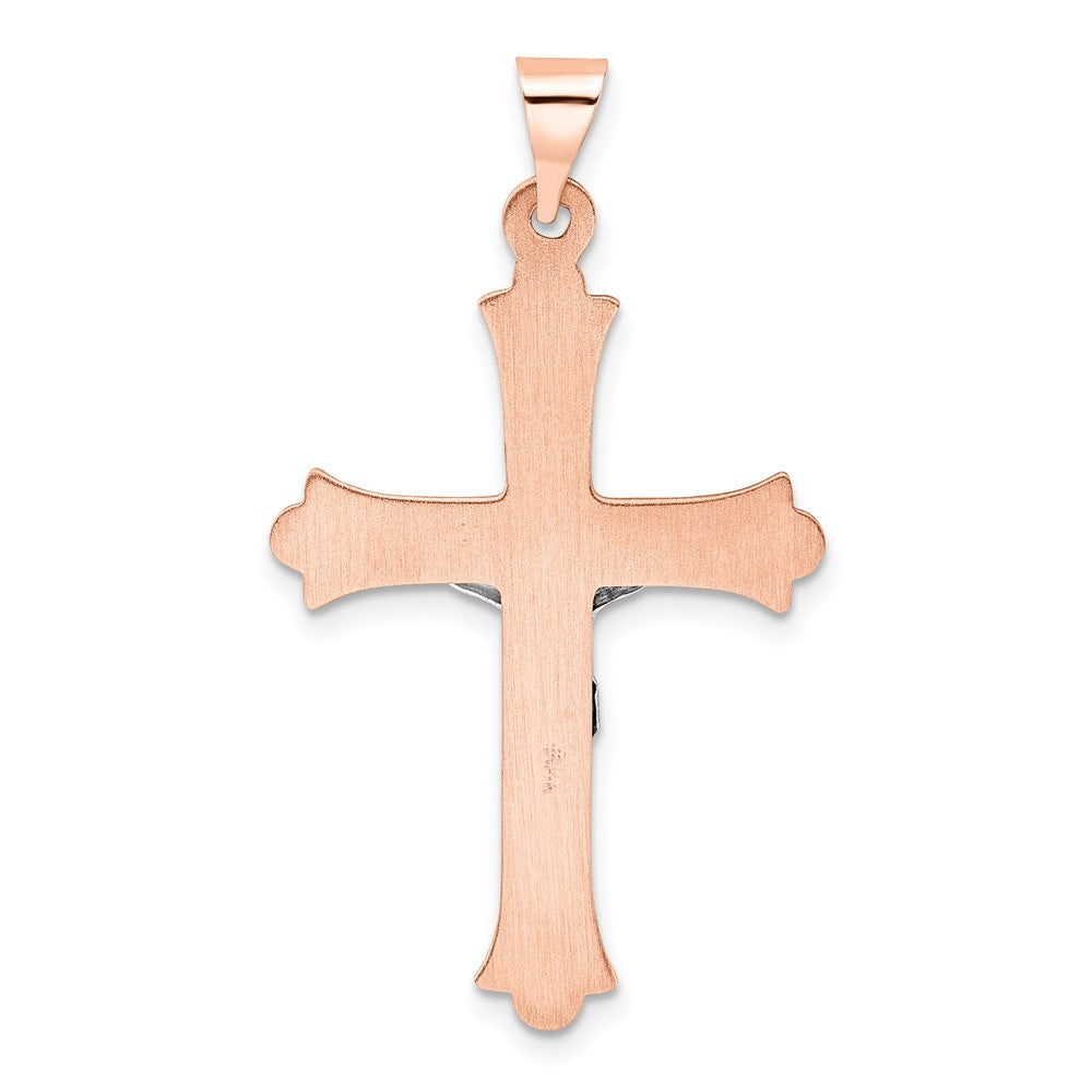 14k Two-tone 14k Rose and White Gold Polished Fleur de Lis INRI Hollow Crucifix