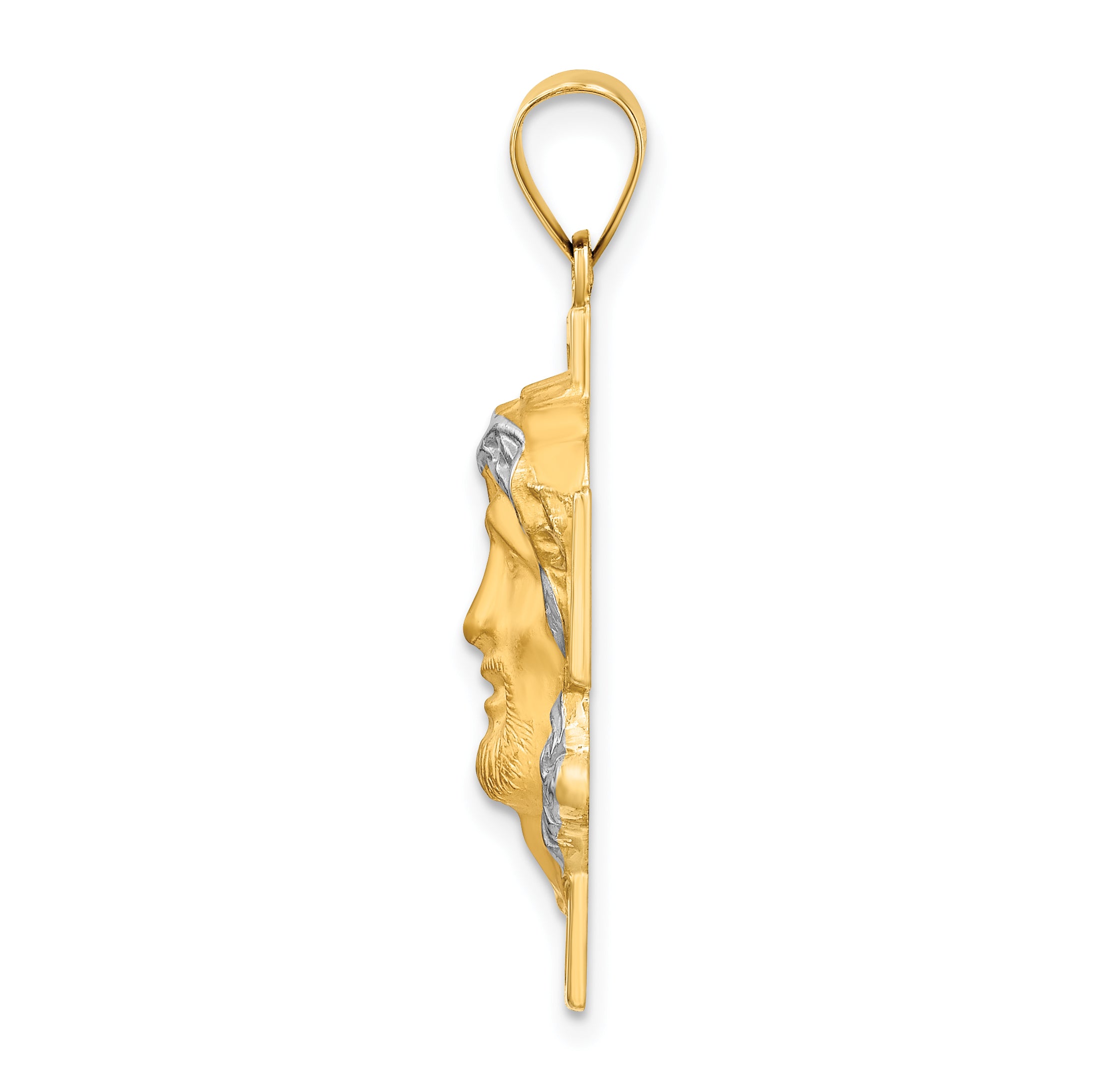 14K Yellow Gold Polished And Satin Hollow Jesus Face Cross Pendant