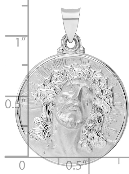 14k White Gold 14k White Gold Polished and Satin Hollow Jesus Face Disc Pendant