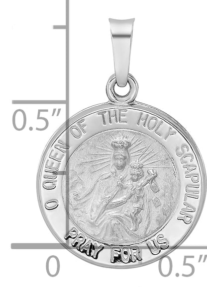14K White Gold Polished And Satin Hollow Queen Of Holy Scapular Medal