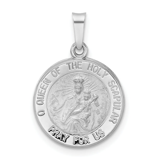 14K White Gold Polished And Satin Hollow Queen Of Holy Scapular Medal