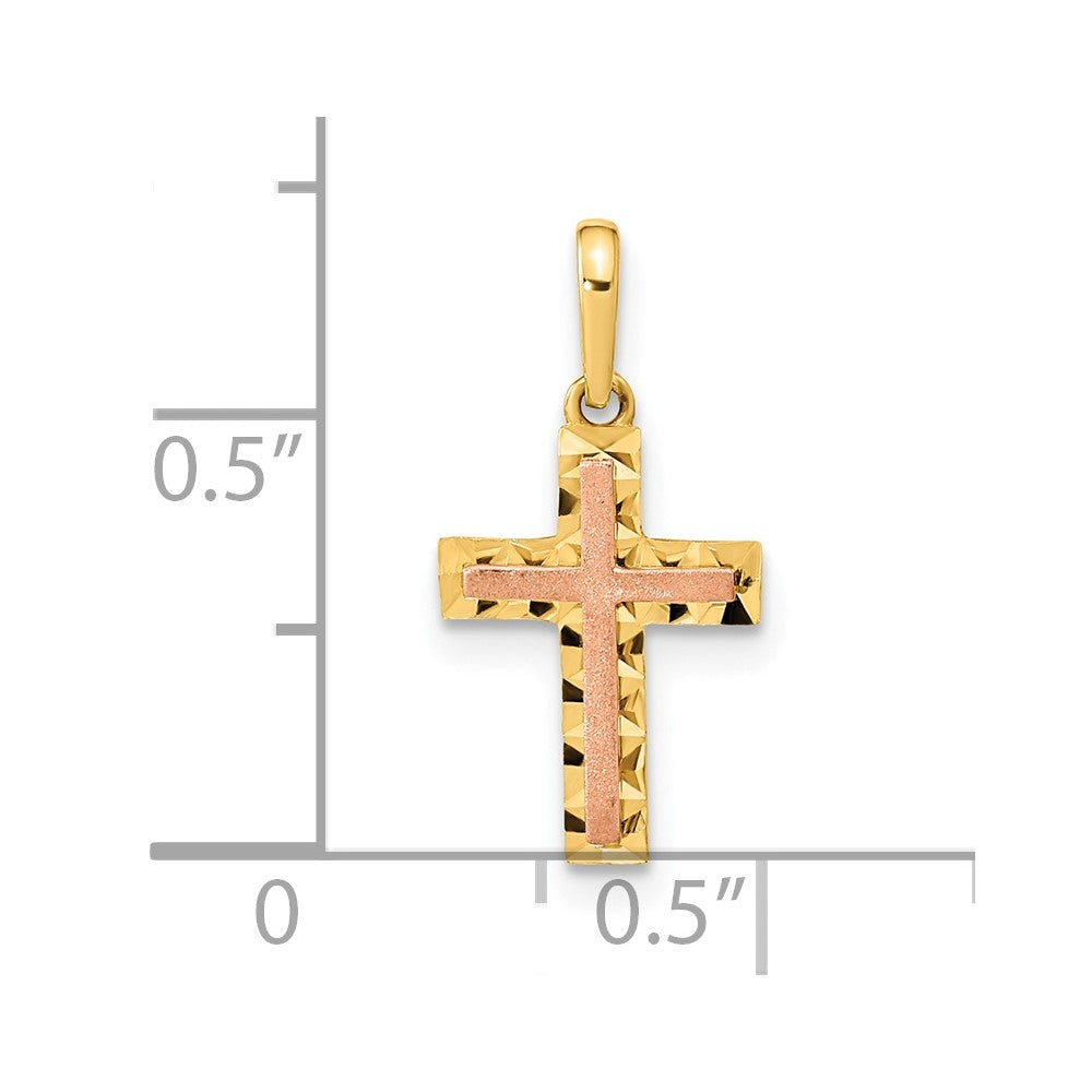 14k Two-tone 14K Two-tone Diamond Cut Cross Pendant