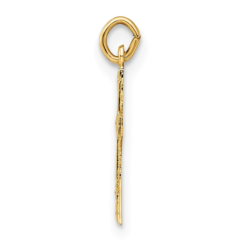 14K Yellow Gold Polished And Textured Solid Cross Pendant