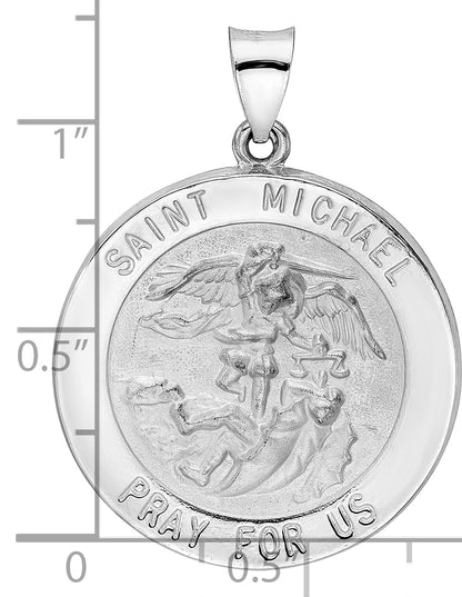 14k White Gold 14k White Gold Polished and Satin Hollow St Michael Medal Pendant