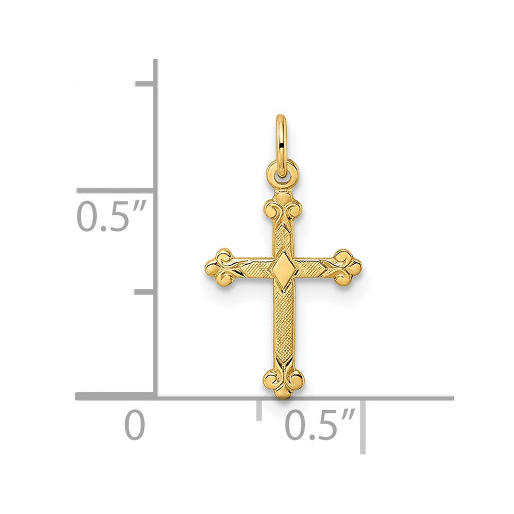14k Yellow Gold 14k Polished and Textured Solid Diamond Shape Cross Pendant