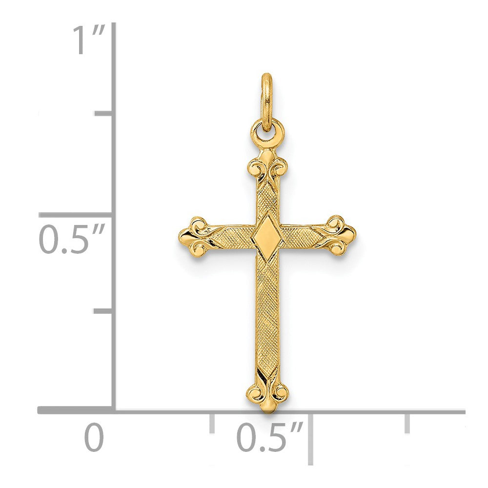 14k Yellow Gold 14k Polished and Textured Solid Diamond Shape Cross Pendant